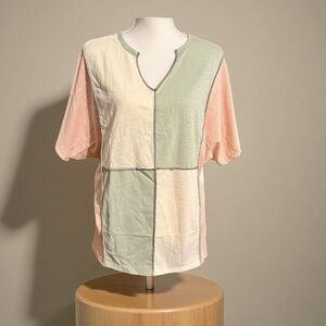 Color Block V-Neck Top Size XL New Boutique